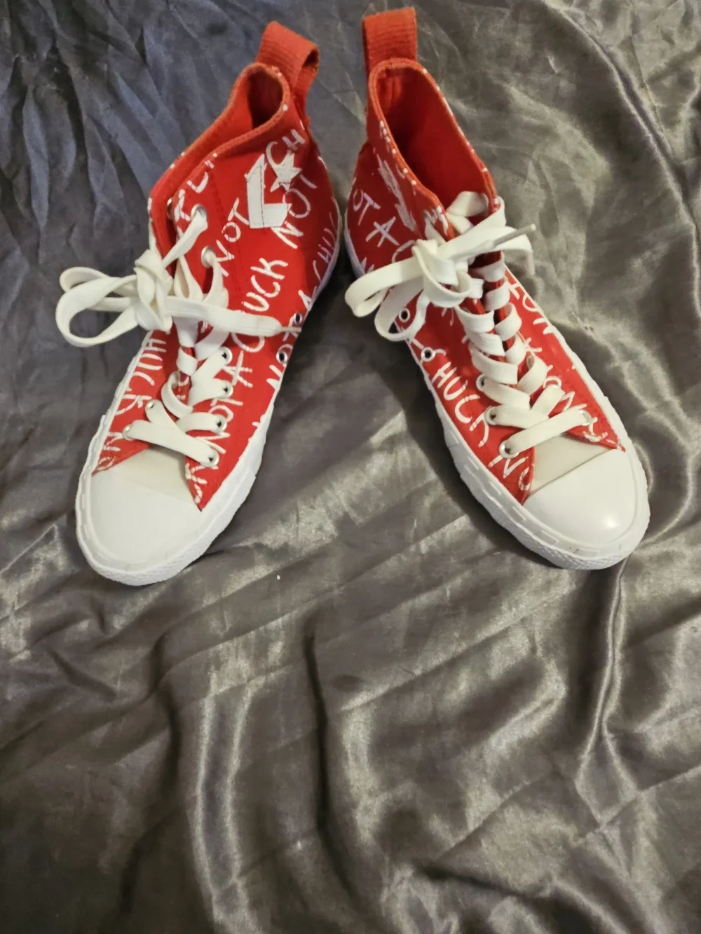 Converse High Top Sneakers - Red & White Script